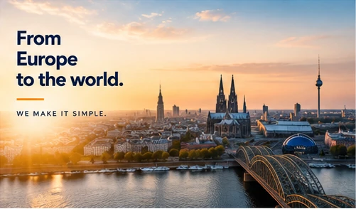 European city skyline representing international reach